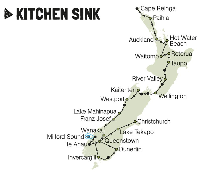 kiwi experience bus pass kitchen sink new zealand