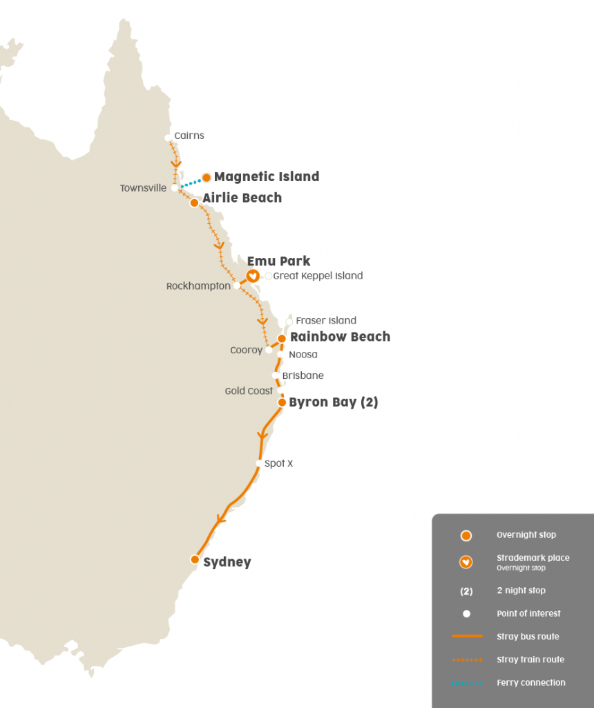 stray australia cairns sydney trev pass hop on hop off bus freestyle network east coast tour